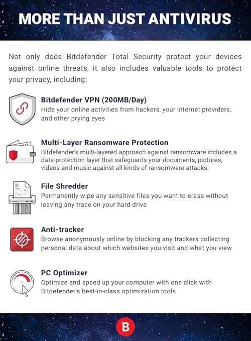 Bitdefender Total Security - 5 Devices | 1 year Subscription | PC/Mac | Activation Code by email