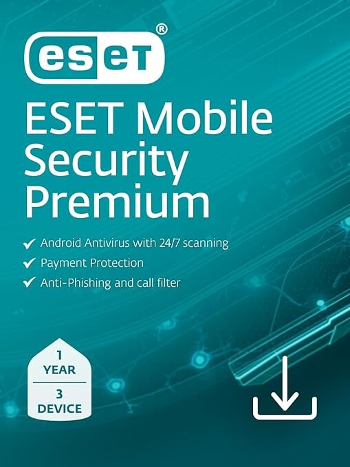 ESET Mobile Security Premium | Mobile Antivirus | 2024 Edition| 3 Device | 1 Year | Privacy | Payment Protection | Antiphishing | Adware Detector [Online Code]