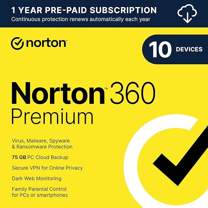 Norton 360 Premium 2025, Antivirus software for 10 Devices with Auto Renewal 
