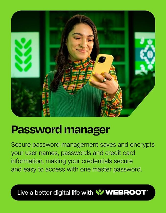 Webroot Internet Security Plus | Antivirus Software 2025 | 3 Device | 2 Year Download for PC/Mac/Chromebook/Android/IOS + Password Manager