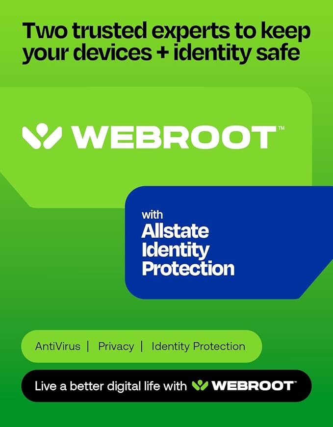 Webroot Premium 2025 with Allstate Identity Protection | 5 Device, 1 Year | Antivirus and Internet Security Software, Advanced Dark Web Monitoring, Password Manager | NEW [Online Code]